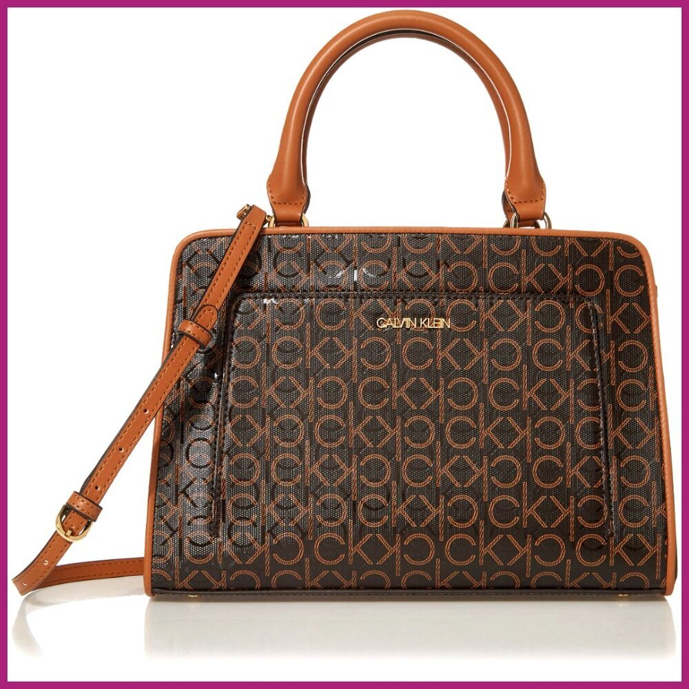 Textured Logo Emboss Satchel with Magnetic Snap Closure